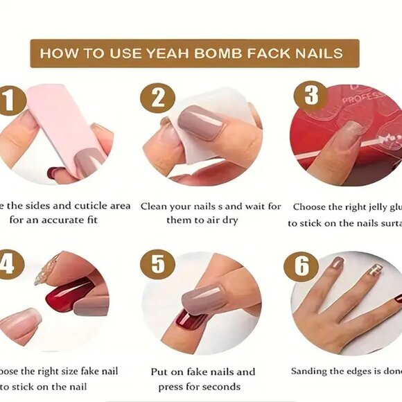 New 24pc Pink Glitter & Gold Lined False Glossy Mid-Length Nails - Picture 5 of 7